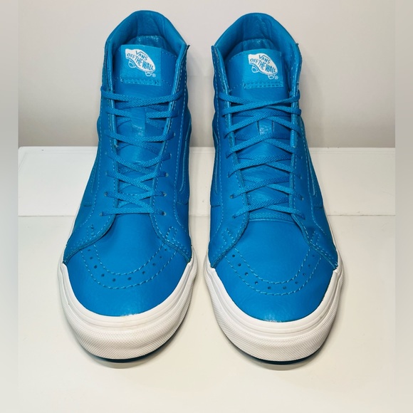 Vans Neon Blue Sk8 Hi Leather Skate Shoes - Picture 3 of 7